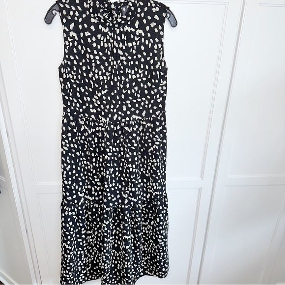 Black and White Halter Tiered Dress Soft Dot Midi Ruffle Size Small Coastal Y2K - Picture 3 of 11